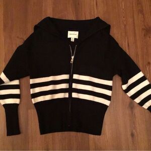 Industry Black and White Striped Jacket Zipped Sweater